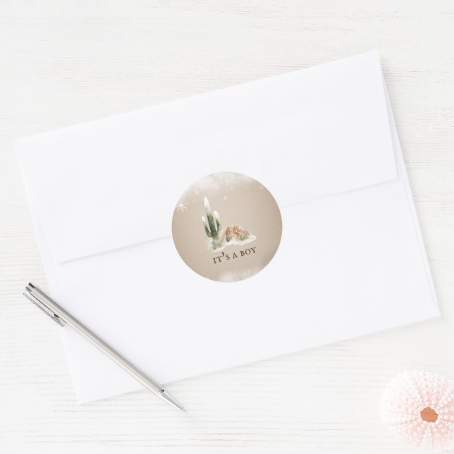 Desert Snow Cactus Baby Shower  Classic Round Sticker (Envelope)