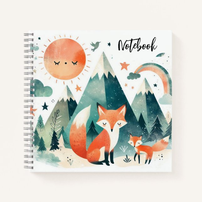  Desert Snuggles – Fox & Pup at Sunset Notebook (Front)