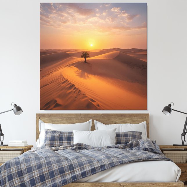 Desert Solitude – Golden Dunes at Sunset Fine Art  Canvas Print (Insitu(Bedroom))