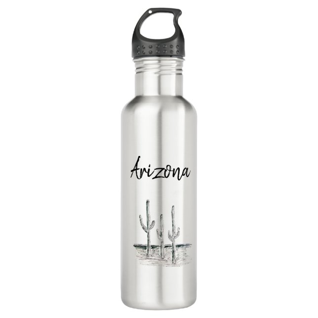 Desert Southwest Cactus Arizona Black Typography  710 Ml Water Bottle (Front)