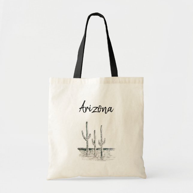 Desert Southwest Cactus Arizona Black Typography Tote Bag (Front)