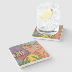 Desert Southwest Cactus Arizona Folk Art Stone Coaster
