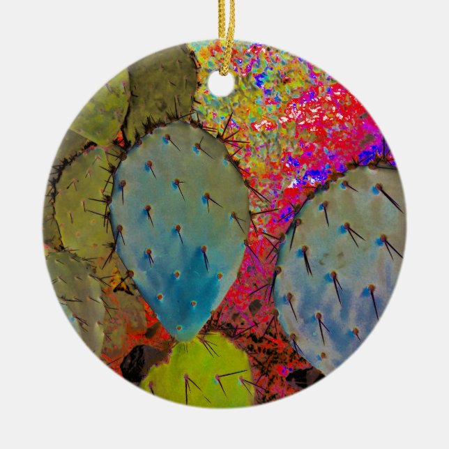 Desert Southwest Cactus Christmas  Ceramic Ornament (Front)