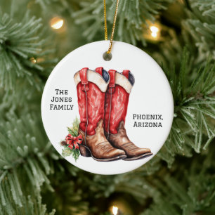 Desert/Southwest Cowboy Santa Christmas Boots Ceramic Ornament
