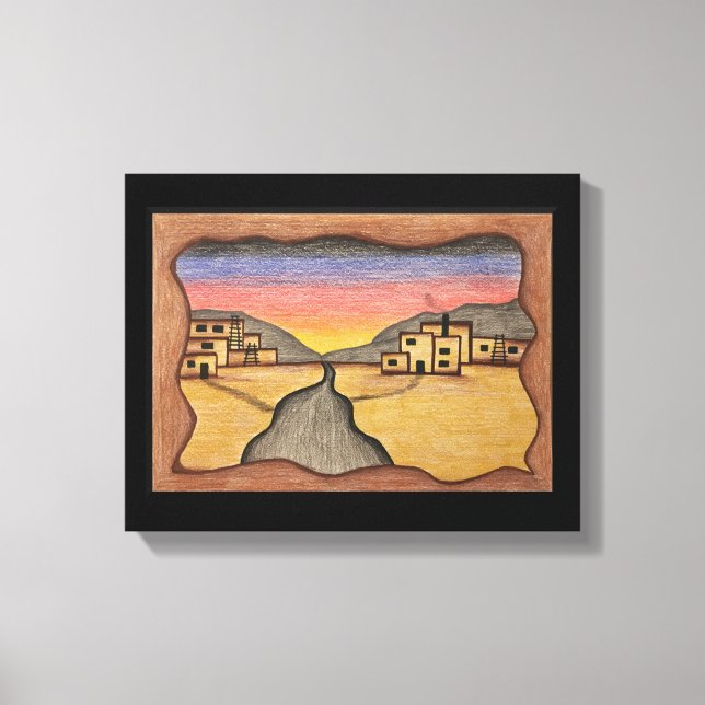 Desert Southwest Folk Art Colourful Sunset Canvas Print (Front)