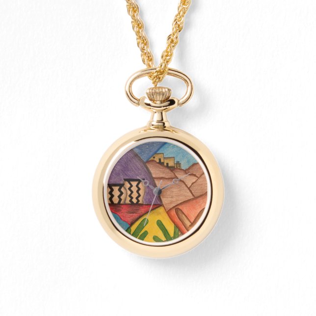 Desert Southwest Hand Drawn Colourful Folk Art  Watch (Front)
