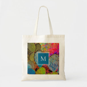 Desert Southwest Monogram Prickly Pear Cactus Tote Bag