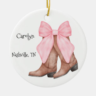 Desert/Southwest Pink Cowboy  Boots  Ceramic Ornament