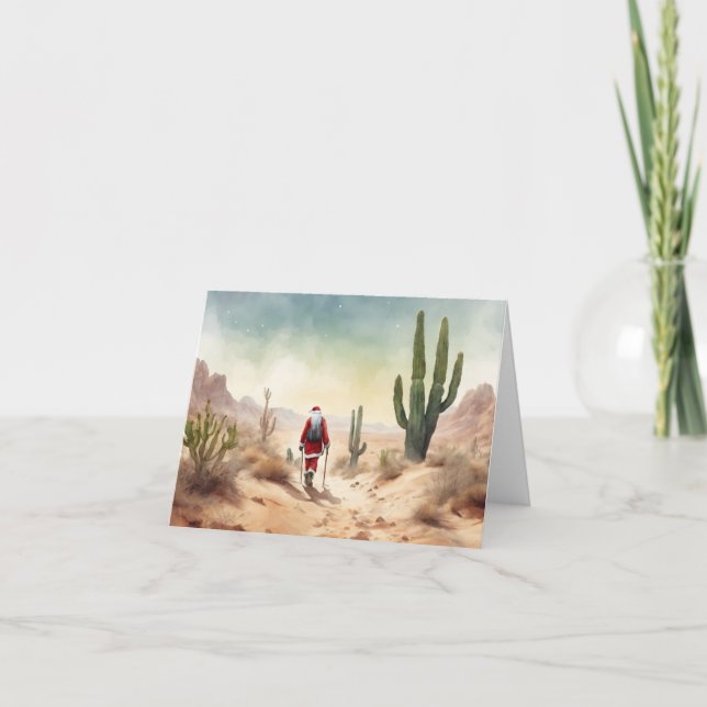 Desert/Southwest Santa Hiking Christmas Card (Front)