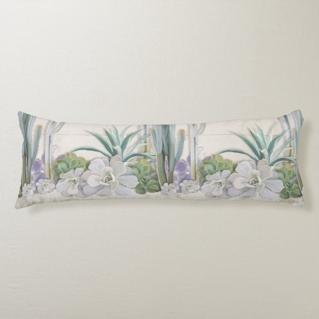 Desert Southwestern Cactus Succulent Shiplap Wood Body Pillow (Front)