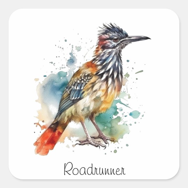 Desert Spirit, Roadrunner in Watercolor custom Square Sticker (Front)