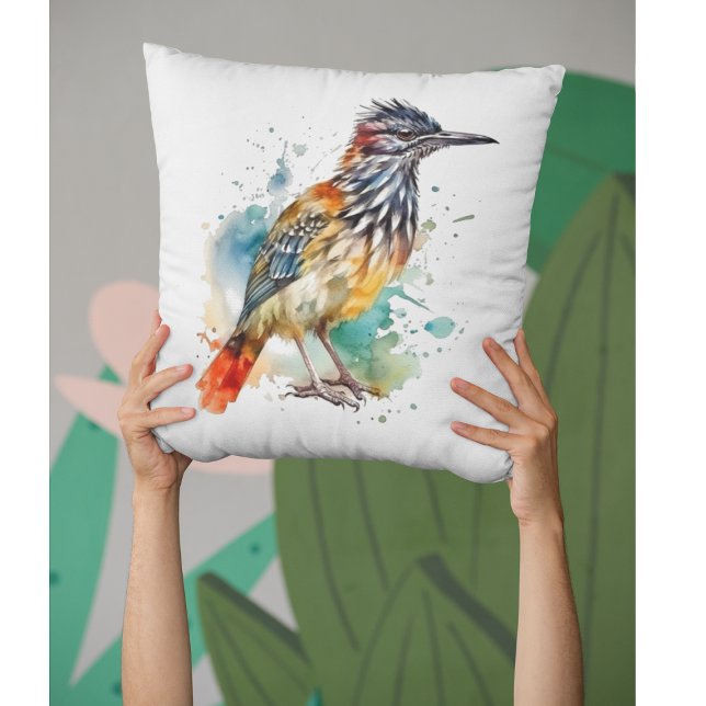 Desert Spirit, Roadrunner in Watercolor  Throw Pillow (Creator Uploaded)