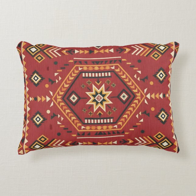 Desert Star Nomad – Vibrant Crimson Tribal Art Accent Pillow (Front)