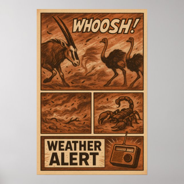 Desert Storm Chaos – Wildlife Weather Alert Comic Poster (Front)