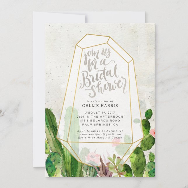 Desert Succulent Bridal Shower Invitation - Stone (Front)