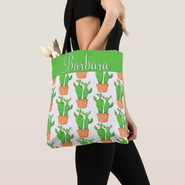 Desert Succulent Cactus Floral Personalized  Tote Bag (Close Up)