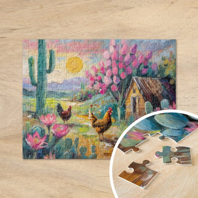 Desert Succulent Farm Landscape with Chickens Jigsaw Puzzle (Creator Uploaded)