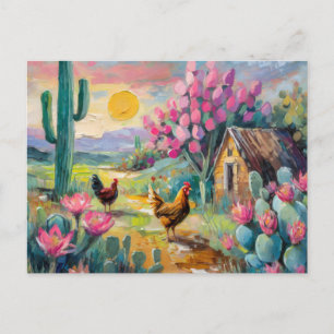 Desert Succulent Farm Landscape with Chickens Postcard