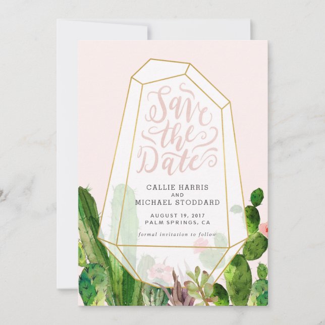 Desert Succulent Save the Date - Pink (Front)