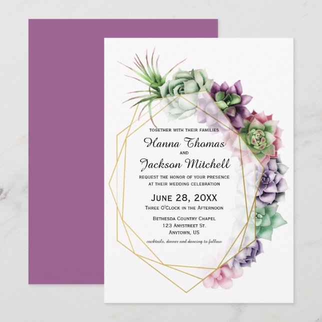 Desert Succulent Wedding Invitation (Front/Back)