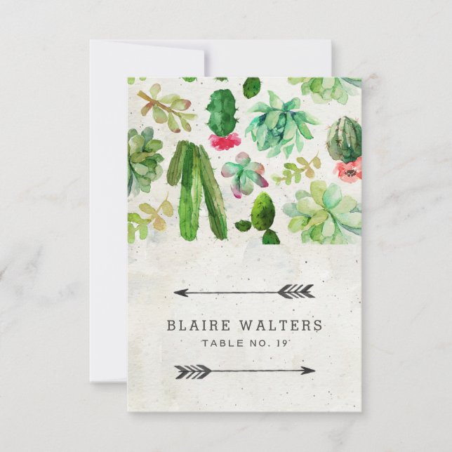 Desert Succulent Wedding Place Cards - Stone (Front)