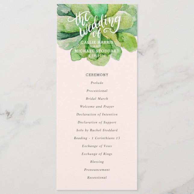 Desert Succulent Wedding Program - Pink (Front)