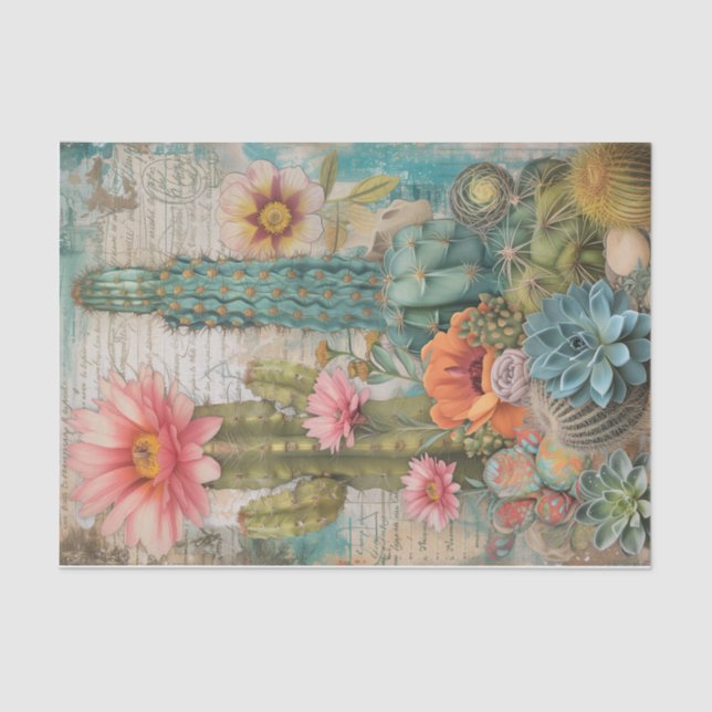 Desert Succulents Flowering Cacti Decoupage Tissue Paper (Front)