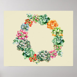 Desert Succulents Wreath Poster