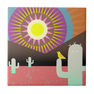Desert Sun and Cactus Tile