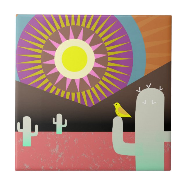 Desert Sun and Cactus Tile (Front)
