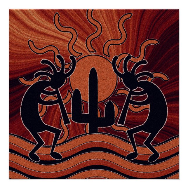 Desert Sun Cactus Kokopelli Southwestern Poster (Front)