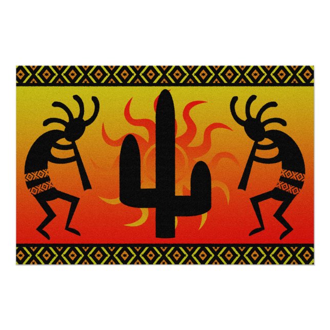 Desert Sun Cactus Kokopelli Southwestern Poster (Front)