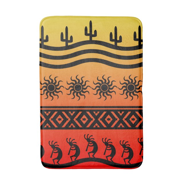Desert Sun Cactus Southwest Design Kokopelli Bath Mat (Front Vertical)
