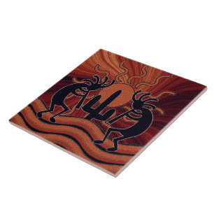 Desert Sun Cactus Southwest Kokopelli Ceramic Tile