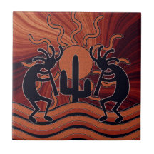 Desert Sun Cactus Southwest Kokopelli Ceramic Tile