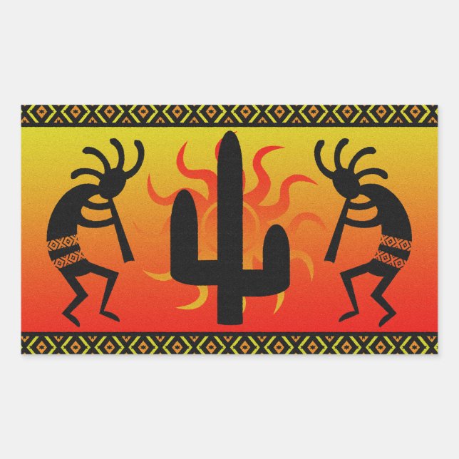 Desert Sun Cactus Southwest Kokopelli Sticker (Front)