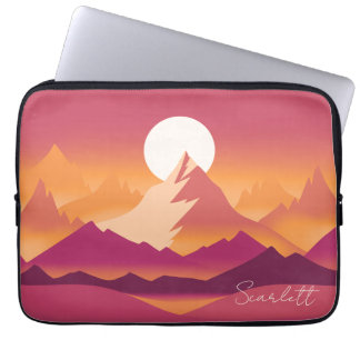 Desert Sun Mountain Peaks Landscape Illustration Laptop Sleeve