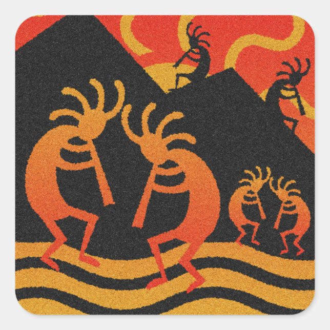 Desert Sun  Southwest Kokopelli Square Sticker (Front)