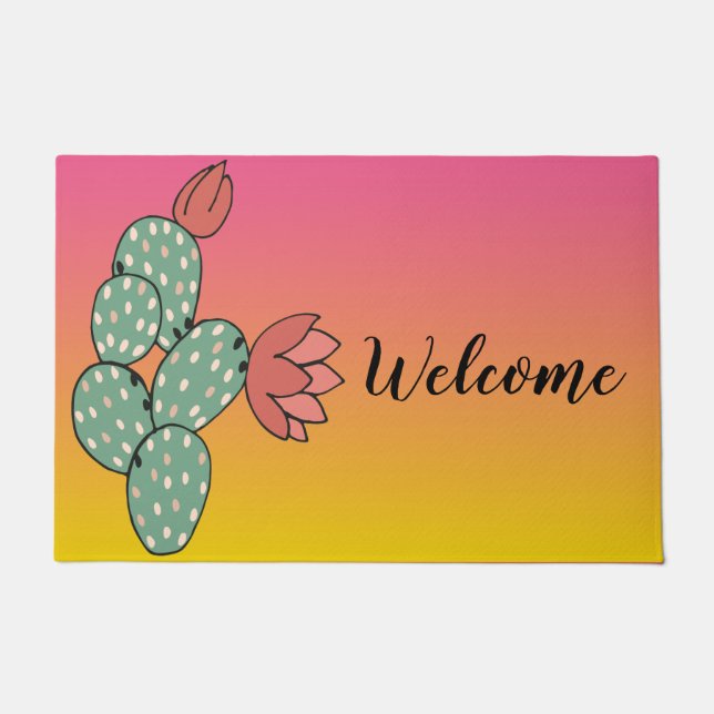 Desert Sunrise Cactus Welcome Mat (Front)