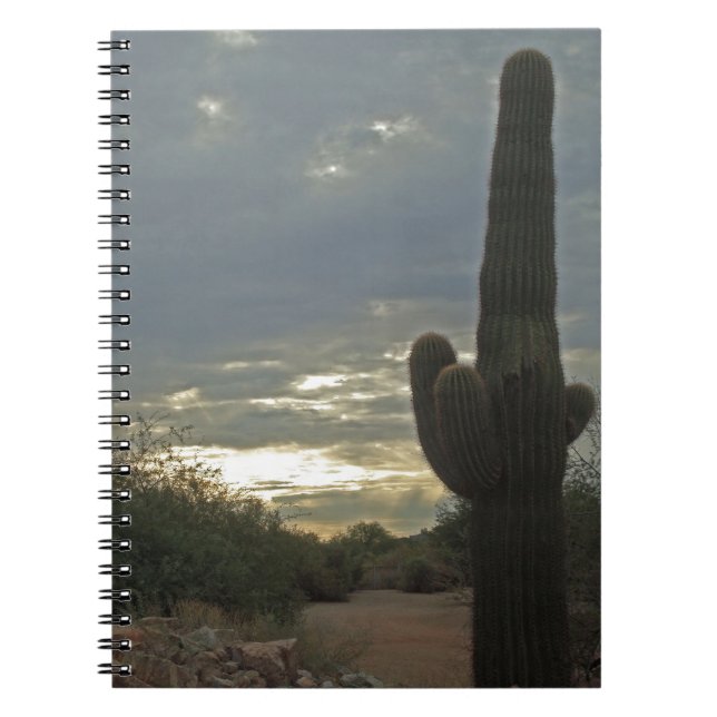 Desert Sunrise Saguaro Cactus Photo Peaceful Notebook (Front)