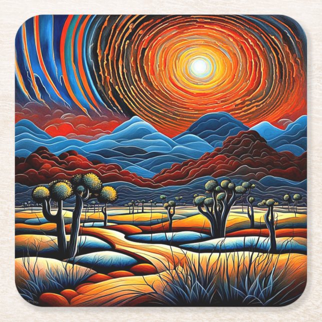 Desert Sunset 1 Square Paper Coaster (Front)
