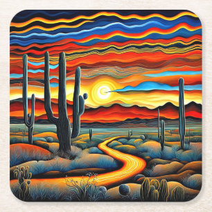 Desert Sunset 2 Square Paper Coaster
