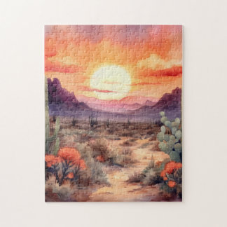 Desert Sunset Cactus Jigsaw Puzzle