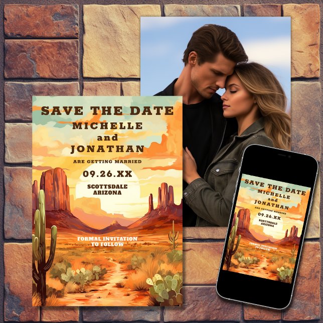 Desert Sunset, Cactus Southwestern Photo Wedding Save The Date (Printed and Digital - Desert Sunset, Cactus Southwestern Photo Wedding Save The Date)