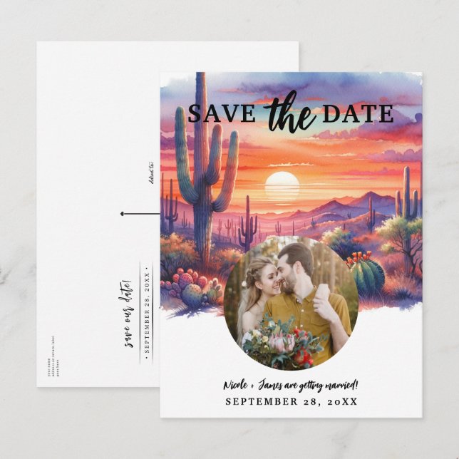 Desert Sunset Glow Watercolor Save the Date  Announcement Postcard (Front/Back)