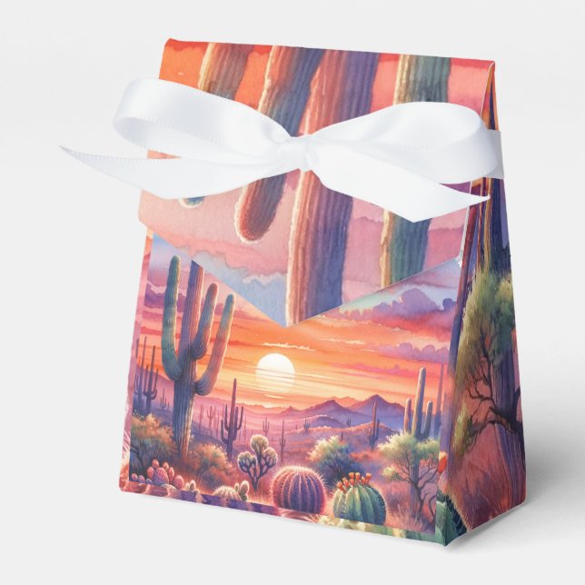 Desert Sunset Glow Watercolor Southwestern Wedding Favor Box (Front Side)