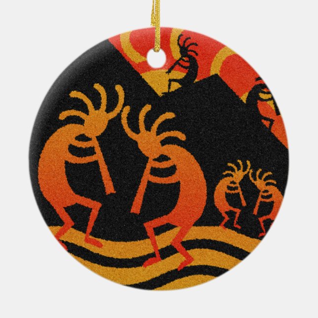 Desert Sunset Kokopelli Southwest Ceramic Ornament (Back)