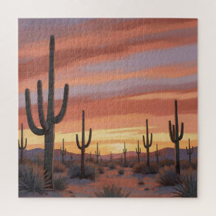 Desert Sunset Saguaro Cactus Landscape Jigsaw Puzzle