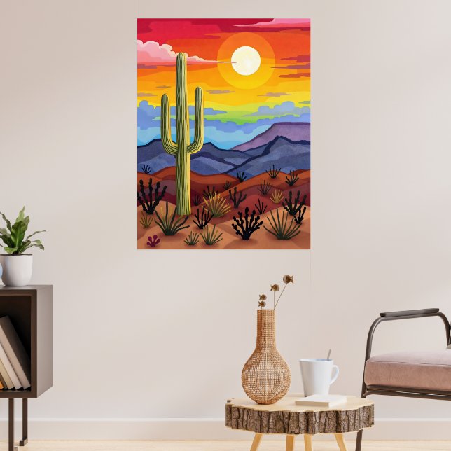  Desert Sunset with Cactus Landscape Poster (Living Room 3)
