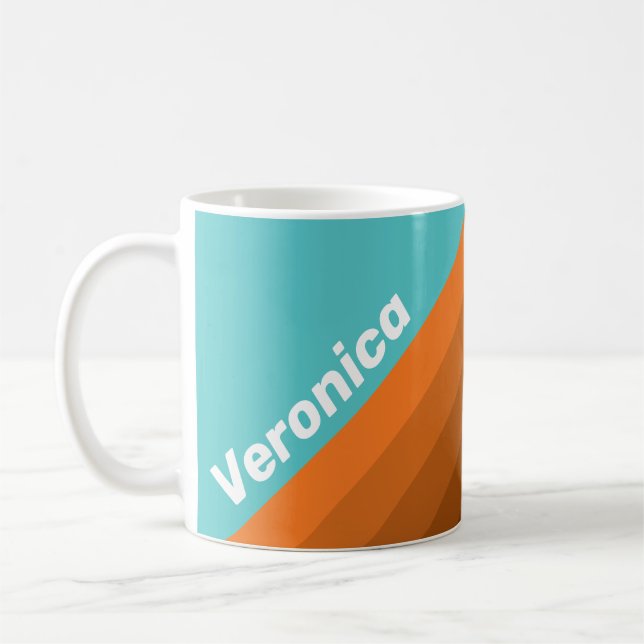 Desert Teal Stripes with Name Coffee Mug (Left)